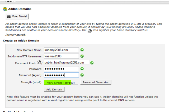 cara addon domain